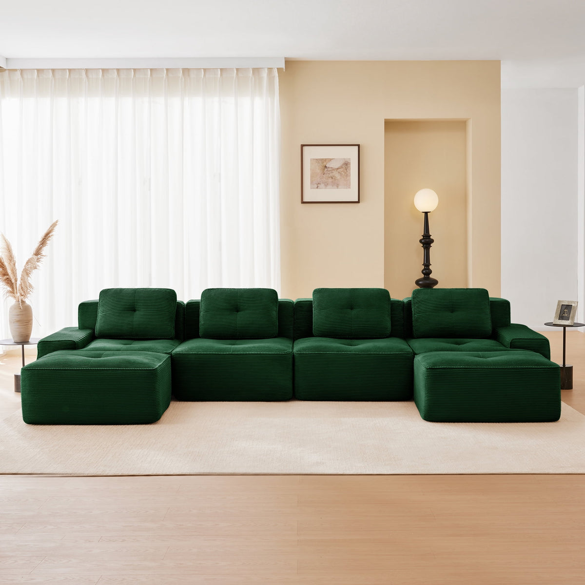 SOLIA 232" L-Shaped Modular Sectional Sofa Couch Corduroy with Movable Ottoman