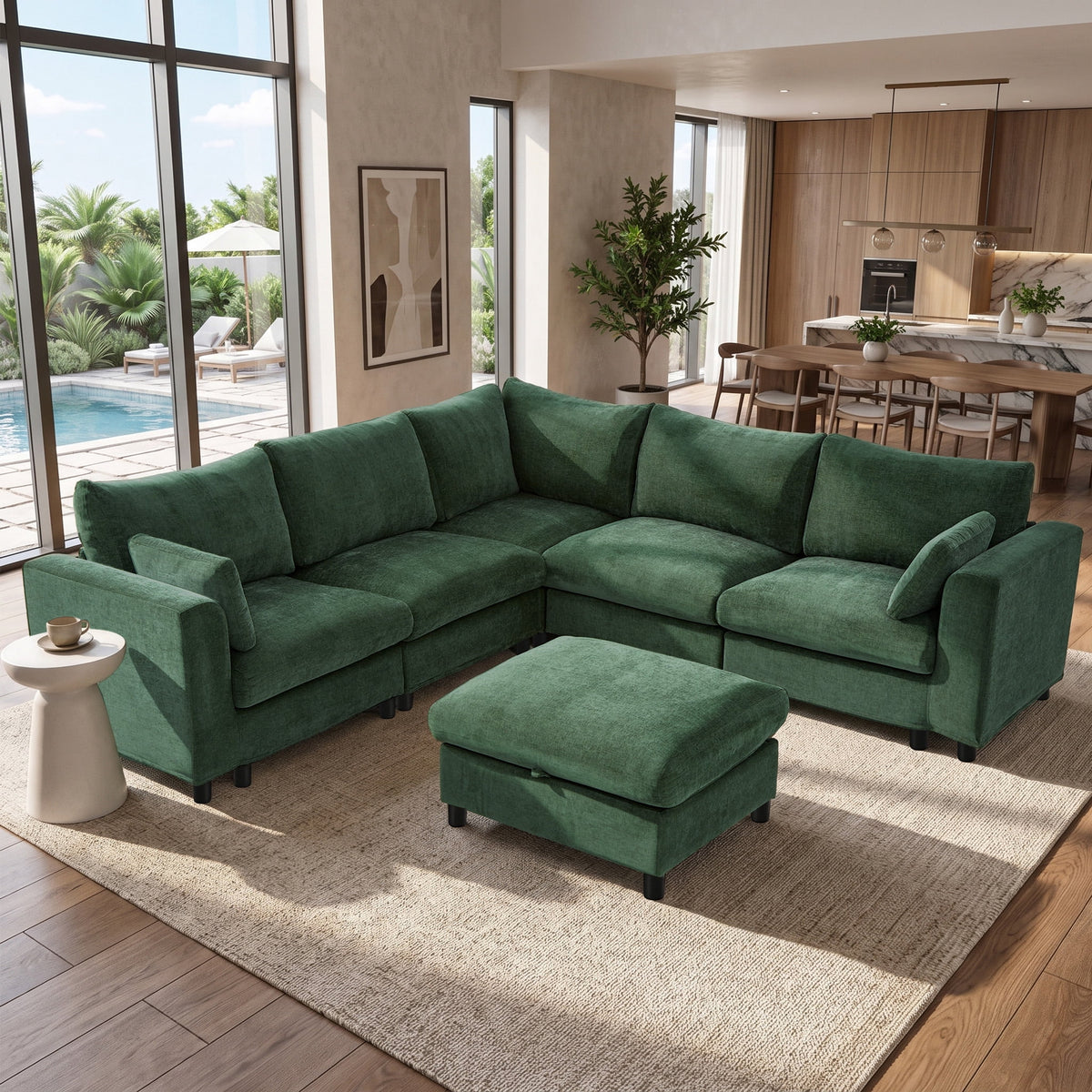 SOLIA 115" L-Shaped Cloud Modular Sectional Couch Chenille with Storage Ottoman