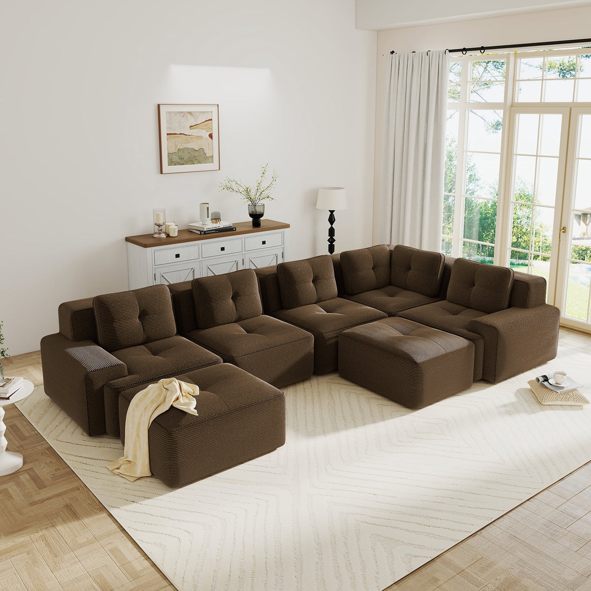 Hvoonc 232" Oversized Modular Sectional Couches for Living Room, L Shaped Couch with 2 Ottomans, No Assembly, Dark Brown