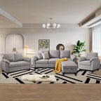  Chireca 4 Piece Convertible Sectional Sofa Set, Modern Linen Small L Shaped Couch with Reversible Chaise, 3-Seater Sofa & Loveseat & Armchair for Living Room, Office, Apartment, Lightgrey