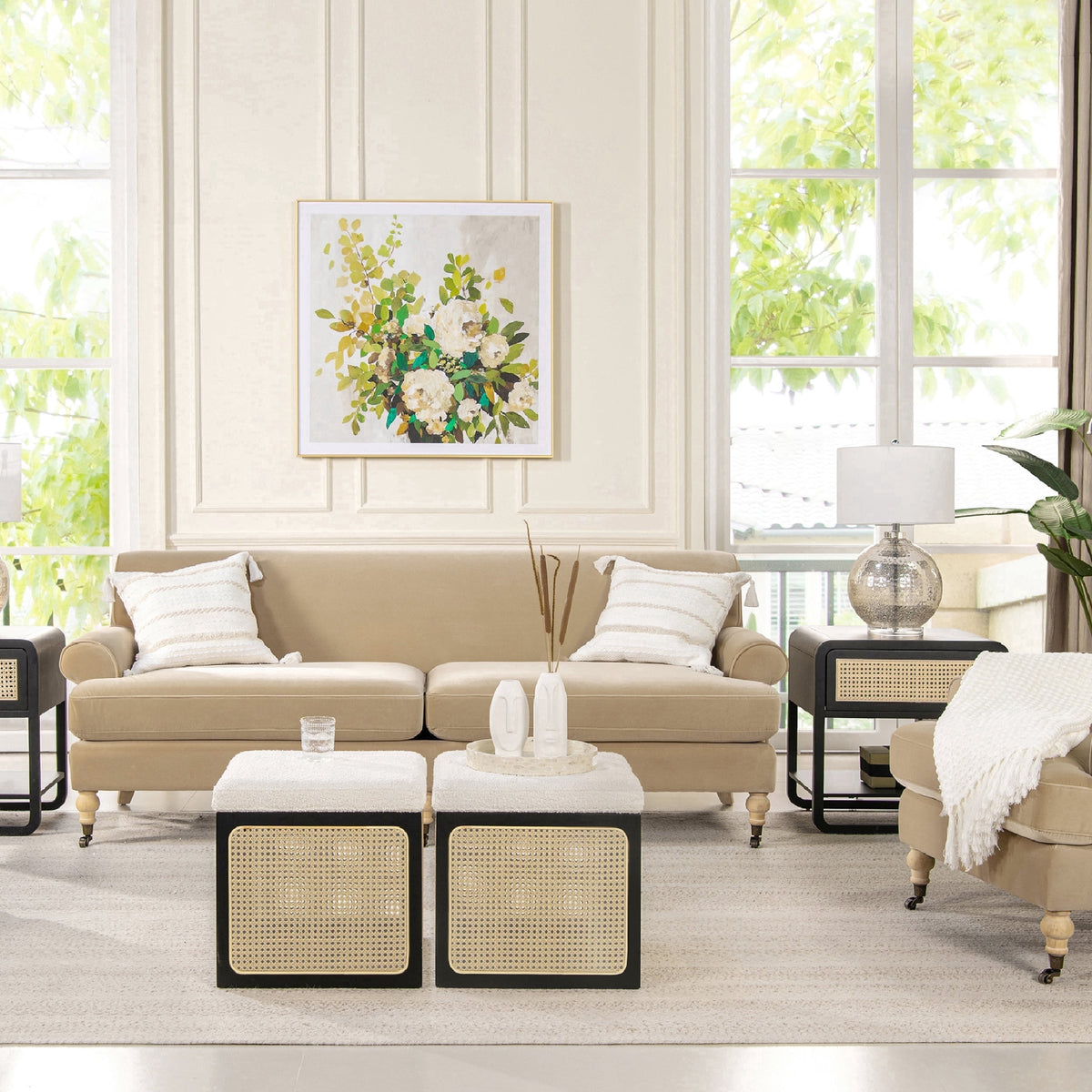 Jennifer Taylor Home Alana 88" Lawson Living Room Two-Cushion Tightback Sofa Couch with Metal Casters, Fawn Brown