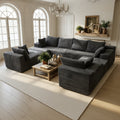 Kelyda 139'' U Shaped Sectional Couches, Modern Modular Boneless 8 Seater Large Foam Cloud Sofa Dark Grey