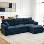 Korser L Shaped Modern Sofa with Movable Ottoman Convertible Modular Sectional Cloud Couch with Deep Seat & Pillow,Chenille 3-Seat Couches for Living Room,Assembly Required,Blue