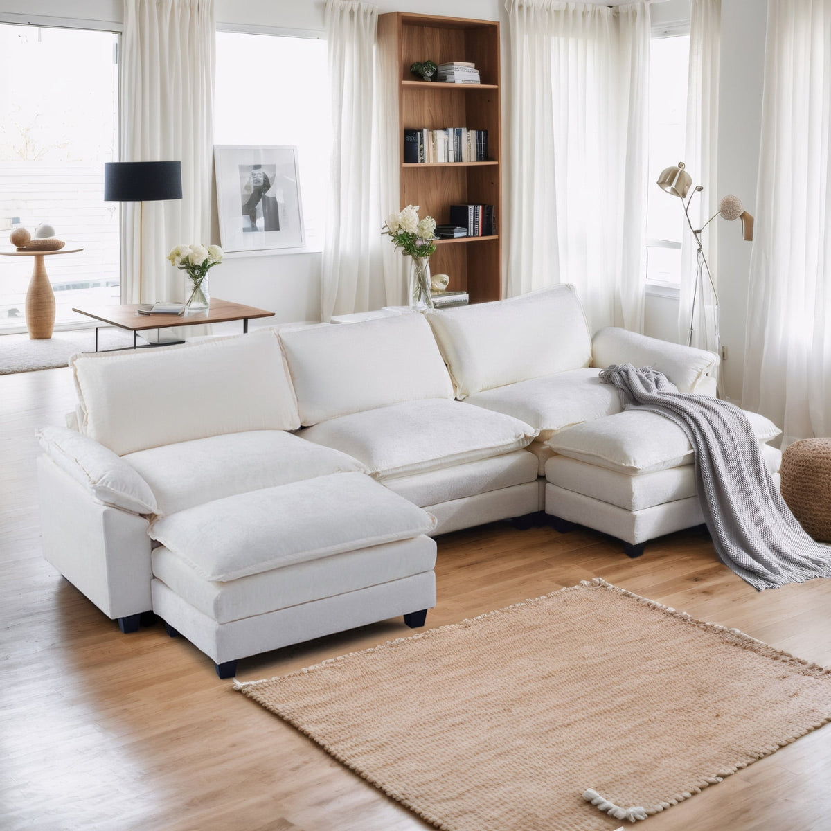 SOLIA 120" U-Shaped Sleeper Sectional Sofa Bed Chenille with Double Chaise