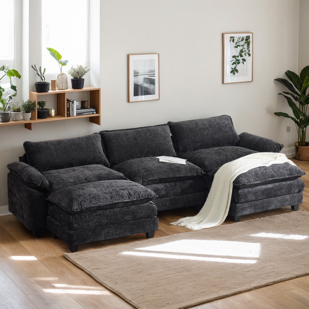 SOLIA 120" U-Shaped Sleeper Sectional Sofa Bed Chenille with Double Chaise