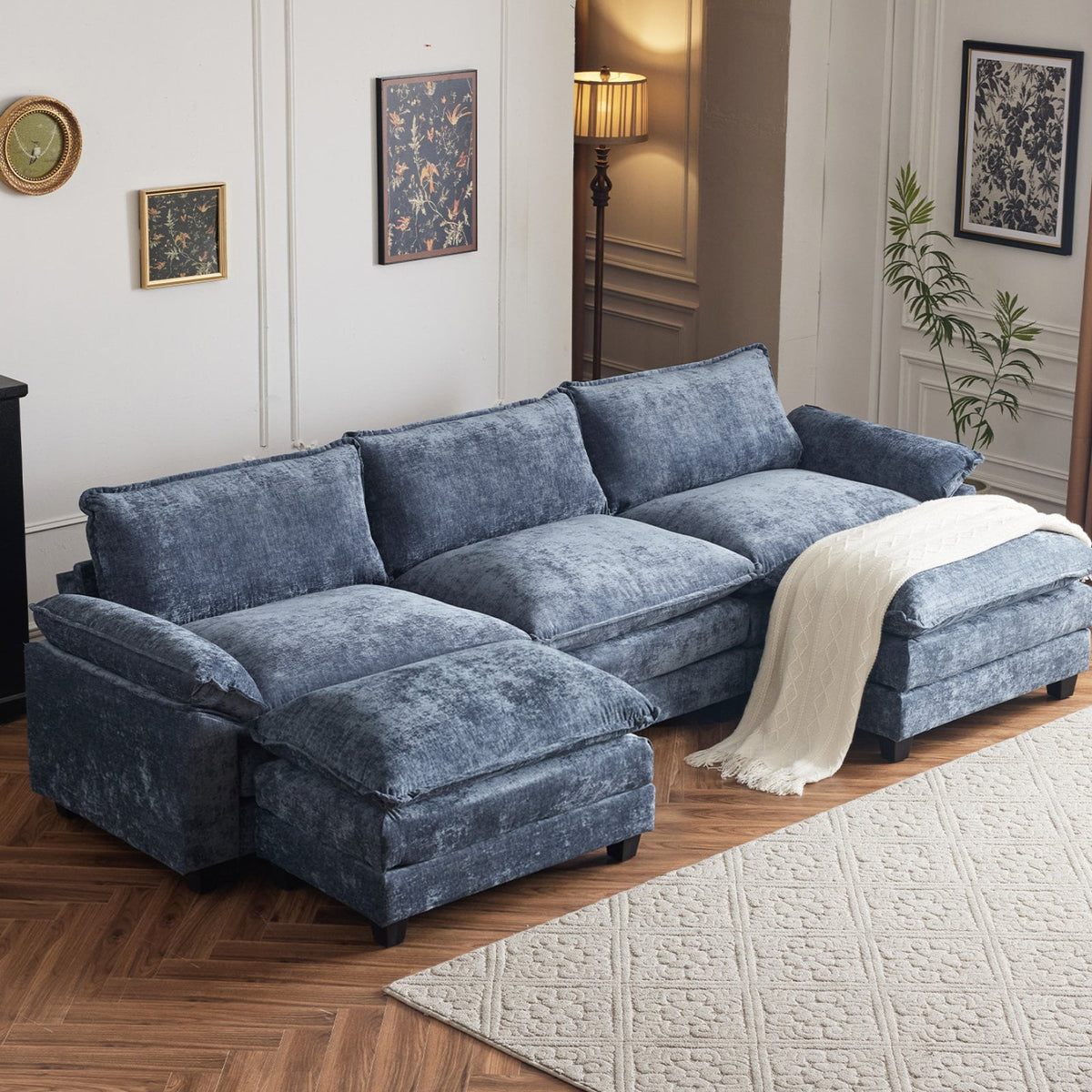 SOLIA 120" U-Shaped Sleeper Sectional Sofa Bed Chenille with Double Chaise