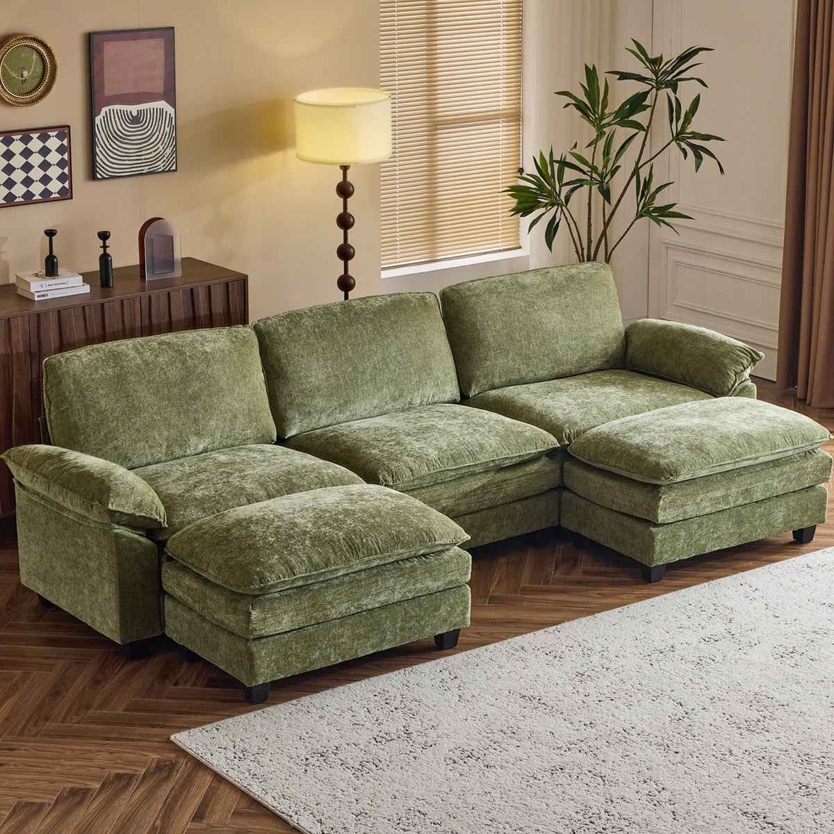 SOLIA 120" U-Shaped Sleeper Sectional Sofa Bed Chenille with Double Chaise