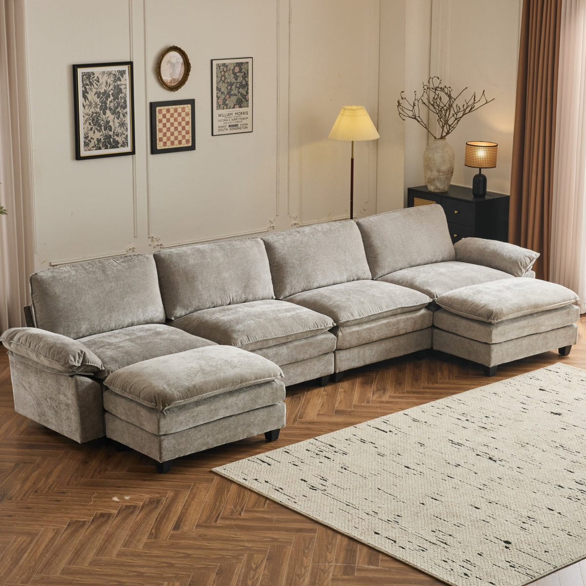 SOLIA 120" U-Shaped Sleeper Sectional Sofa Bed Chenille with Double Chaise