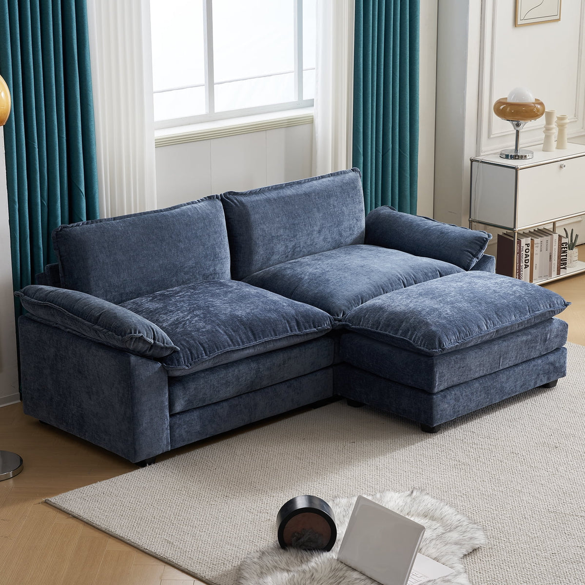SOLIA 122" 3-Seat L-Shaped Cloud Modular Sectional Couch Chenille with Chaise Lounge