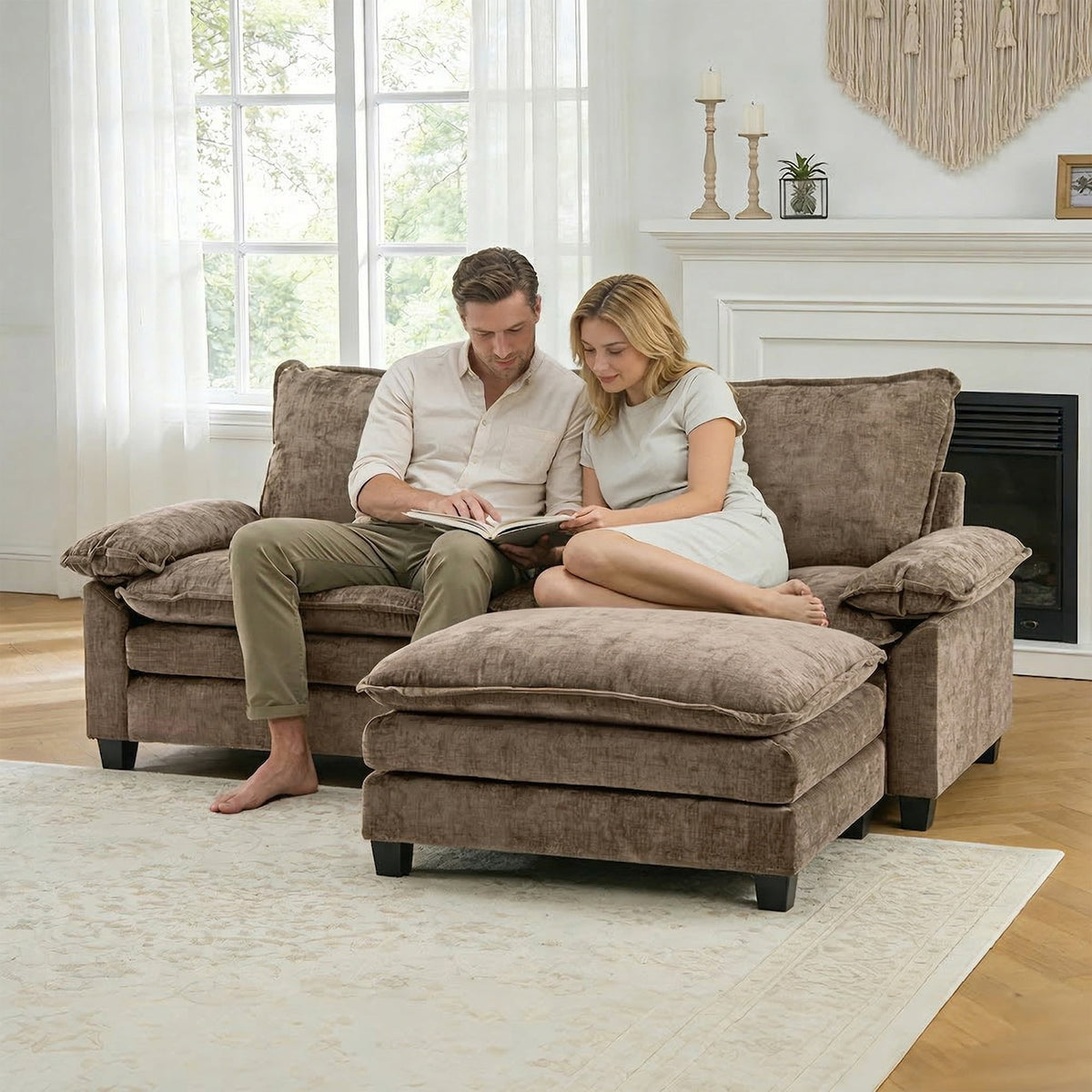 SOLIA 122" 3-Seat L-Shaped Cloud Modular Sectional Couch Chenille with Chaise Lounge