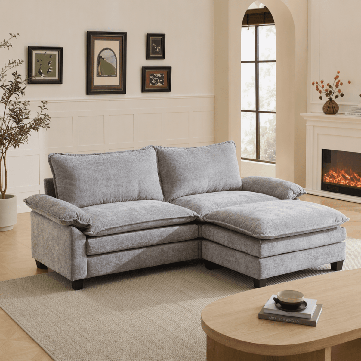 SOLIA 122" 3-Seat L-Shaped Cloud Modular Sectional Couch Chenille with Chaise Lounge