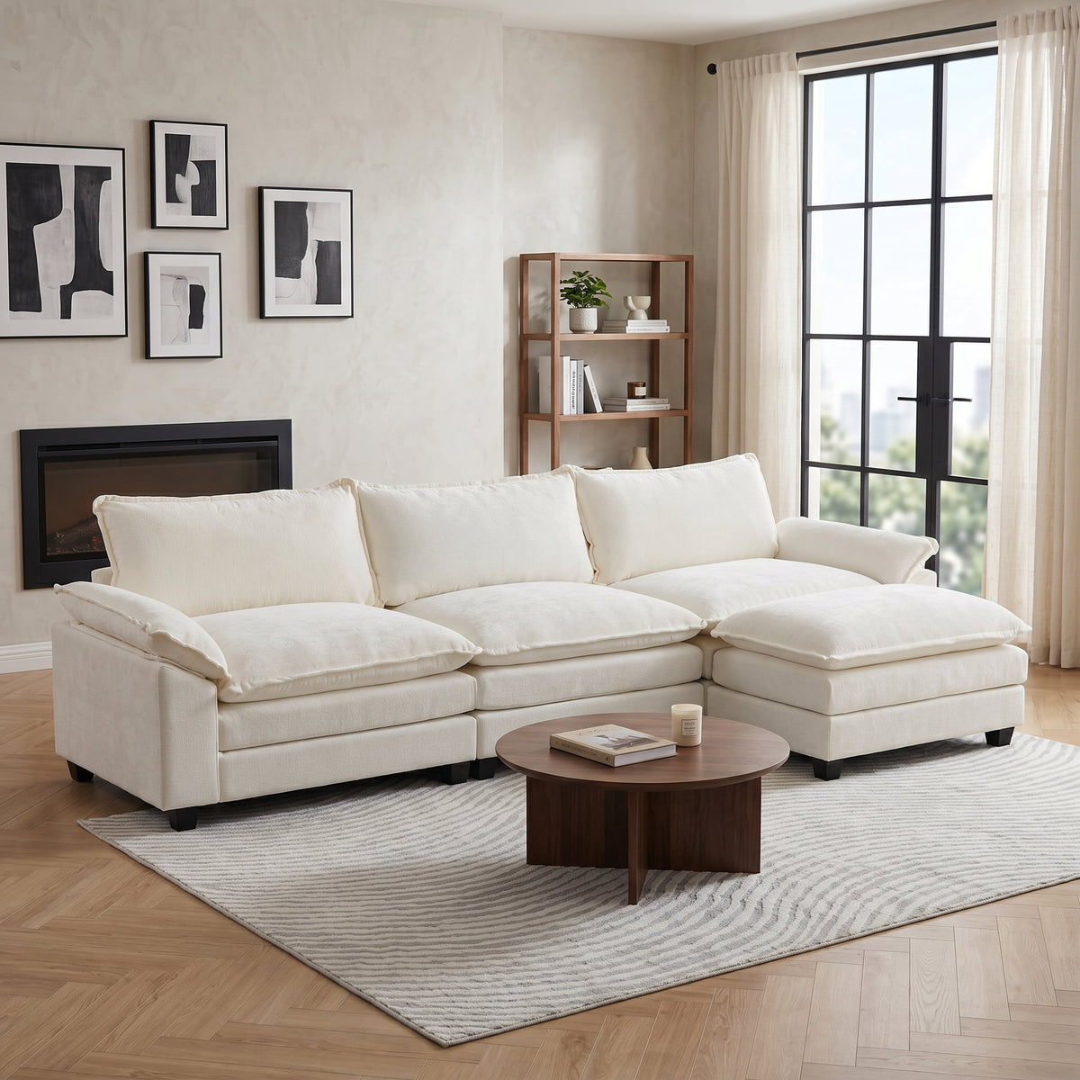 SOLIA 122" 3-Seat L-Shaped Cloud Modular Sectional Couch Chenille with Chaise Lounge
