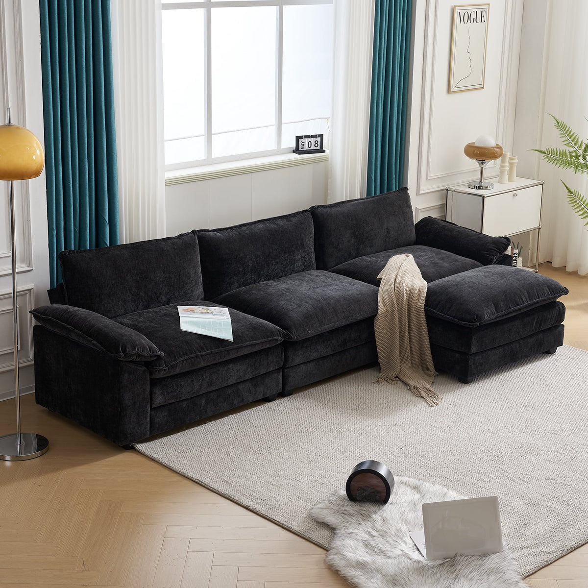 SOLIA 122" 3-Seat L-Shaped Cloud Modular Sectional Couch Chenille with Chaise Lounge