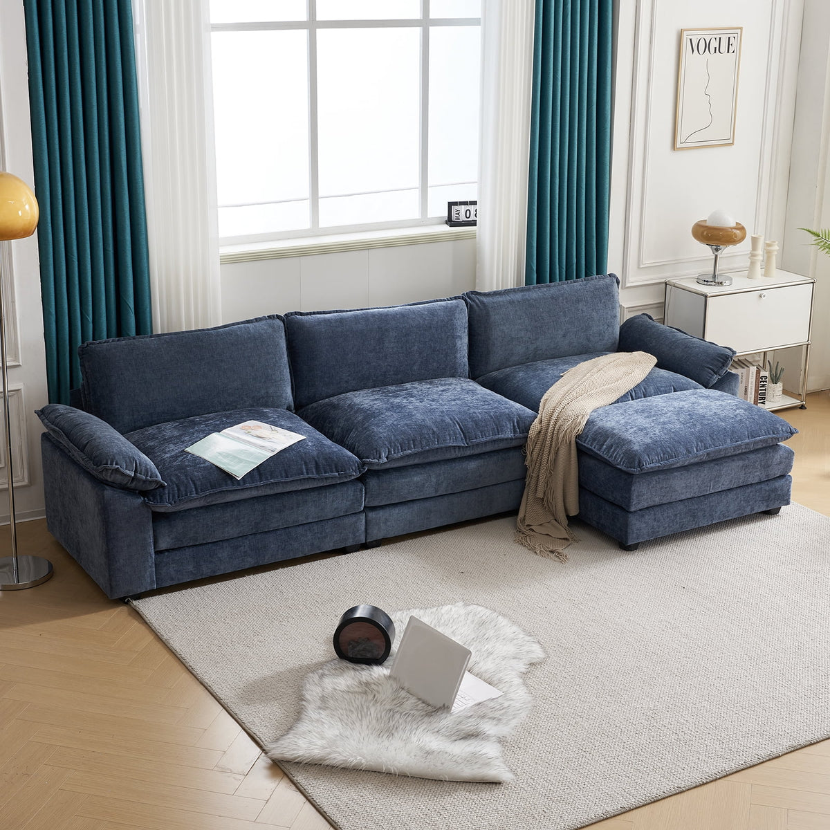 SOLIA 122" 3-Seat L-Shaped Cloud Modular Sectional Couch Chenille with Chaise Lounge