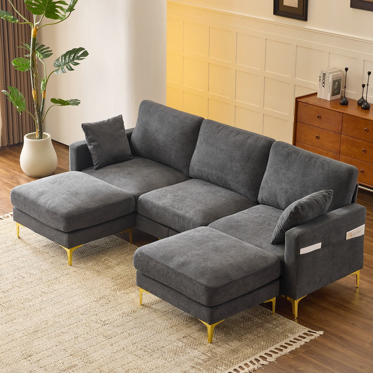 SOLIA U-Shaped Sleeper Sectional Sofa Bed with Movable Ottoman