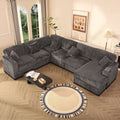  139" U-Shaped Sectional Sofa, 7-Seater Modular Cloud Couch for Large Families & Guests with Corduroy Upholstery, Right Facing Chaise, Gray