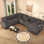  139" U-Shaped Sectional Sofa, 7-Seater Modular Cloud Couch for Large Families & Guests with Corduroy Upholstery, Right Facing Chaise, Gray