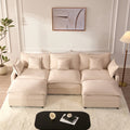  3-Seat Sectional Sofa Couch, Cloud-Style Deep Seating Sleeper Sofa with Included Throw Pillows, Linen Upholstery, Modern Living Room Sofa, Cream White
