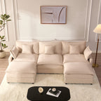  3-Seat Sectional Sofa Couch, Cloud-Style Deep Seating Sleeper Sofa with Included Throw Pillows, Linen Upholstery, Modern Living Room Sofa, Cream White