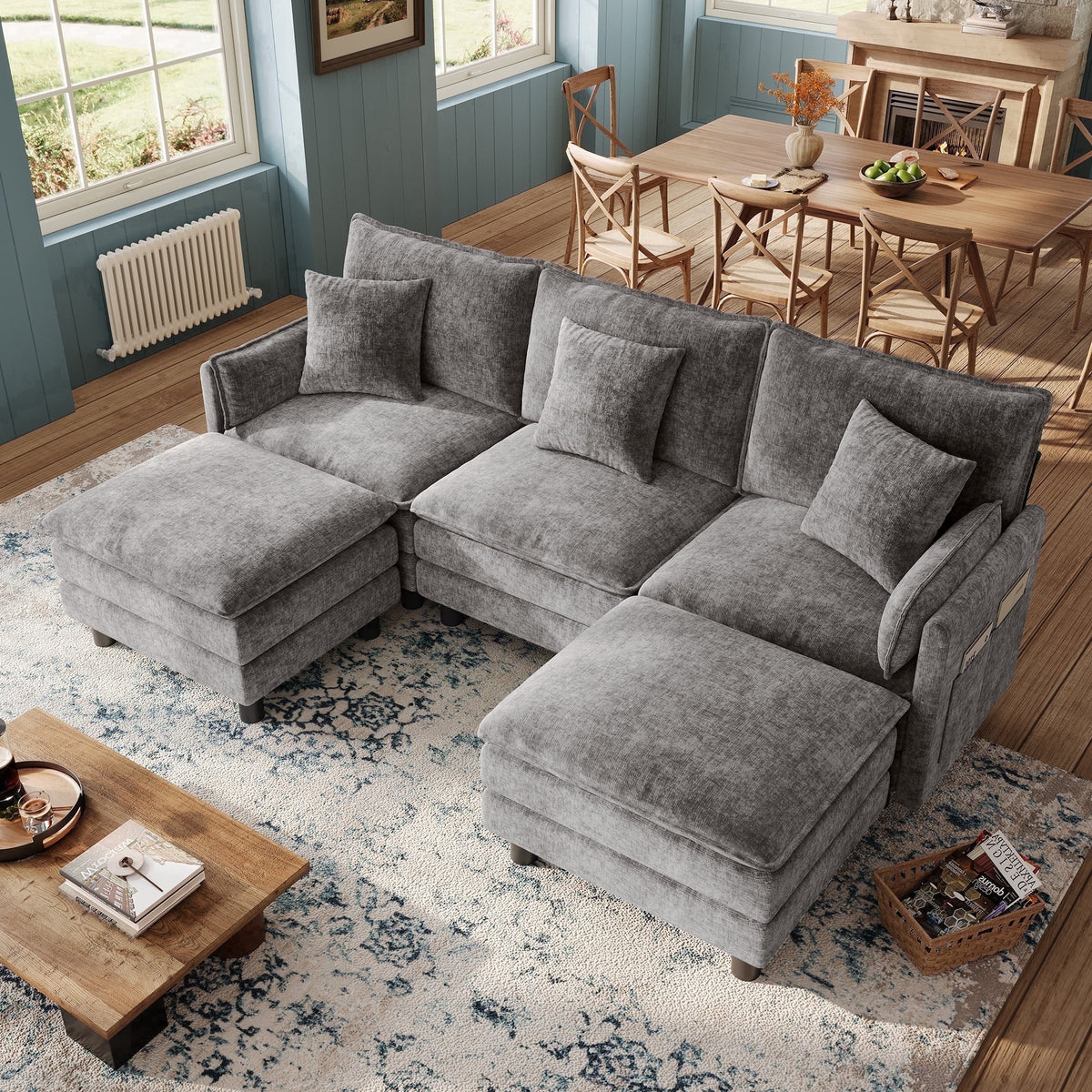 SOLIA 98" L-Shaped Cloud Modular Sectional Couch Chenille with Movable Ottoman