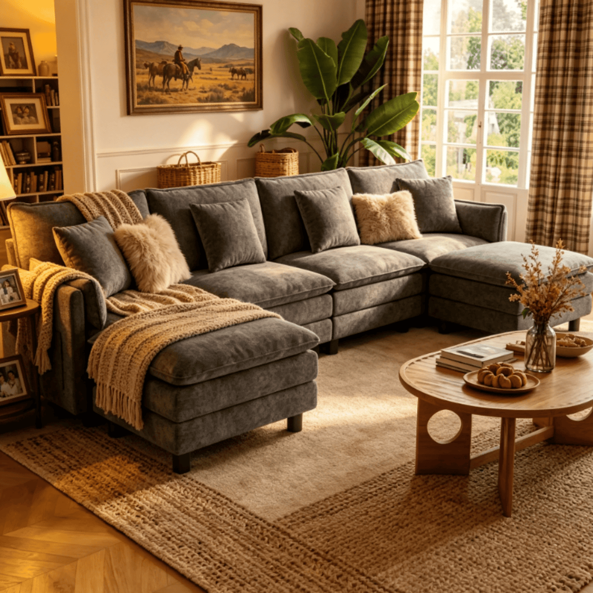 SOLIA 98" L-Shaped Cloud Modular Sectional Couch Chenille with Movable Ottoman