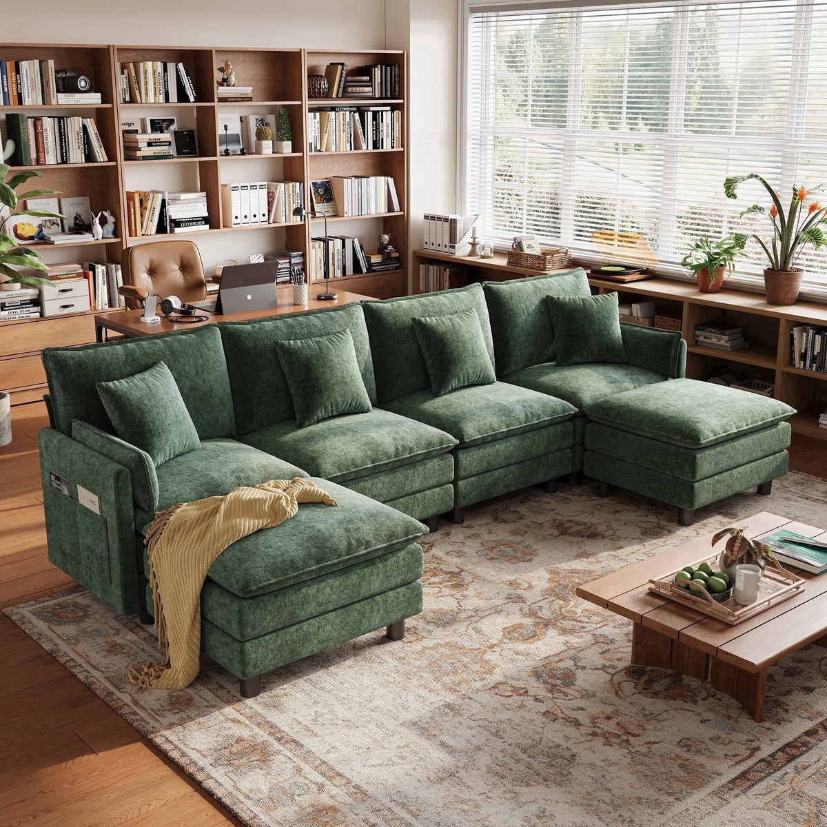 SOLIA 98" L-Shaped Cloud Modular Sectional Couch Chenille with Movable Ottoman