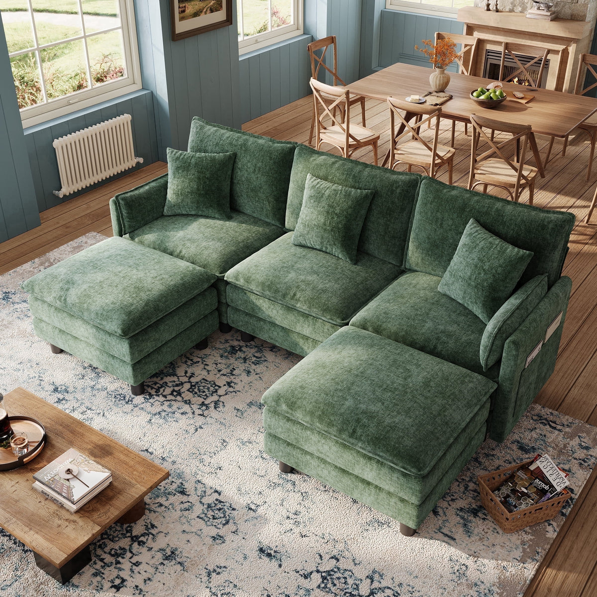 SOLIA 98" L-Shaped Cloud Modular Sectional Couch Chenille with Movable Ottoman