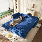  100" Pull Out Sofa Bed King Size, Loveseat Sleeper Sofa Couch Convertible Sofa Bed, Velvet Sofa for Living Room Blue