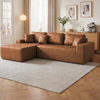  108" Sectional Sofa, Modular Sectional Couch with Right Chaise, Deep Seat Faux Leather Cloud Sofa for Living Room