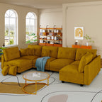  Modular Sectional Sofa, Modular Sectional Couch with Storage, 6 Seat Corduroy Oversized Sofa with 6 Back Cushion 6 Throw Pillow Yellow