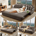  Pull Out Sofa Bed King Size, 82" Loveseat Sofa with Bluetooth Speakers, USB Ports, Side Pockets, Corduroy Sofa Couch Convertible Sofa Bed for Living Room Brown