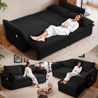  Pull Out Sofa Bed Queen Size, 85" Loveseat Sofa with Movable Ottoman, USB Charging Port, Corduroy Sofa Couch Convertible Sofa Bed for Living Room Black