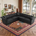  Sectional Sofa, 100" x 100" Chesterfield Sofa with Rolled Arms and Nailhead, 5 Seat Faux Leather Tufted Couch for Living Room Black
