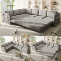  Sectional Sofa, 115" Sectional Couch with Pull Out Sofa Bed King Size, 6 Seat Sofa Convertible Sofa Bed for Living Room Light Gray