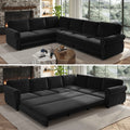  Sectional Sofa Couch, Oversized Chenille Sofa with Pull Out Sofa Bed for Living Room Black