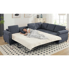  Sectional Sofa, Pull Out Sofa Bed Queen Size, 6 Seat Sofa Couch Convertible Sleeper Sofa Bed for Living Room Gray