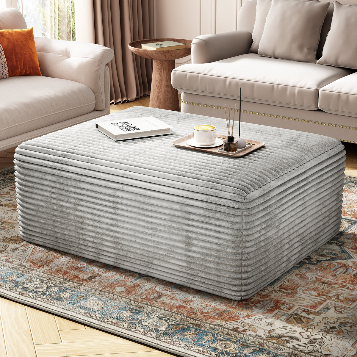 SOLIA 137" U-Shaped Cloud Modular Sectional Couch Corduroy with Movable Ottoman & Chaise Lounge