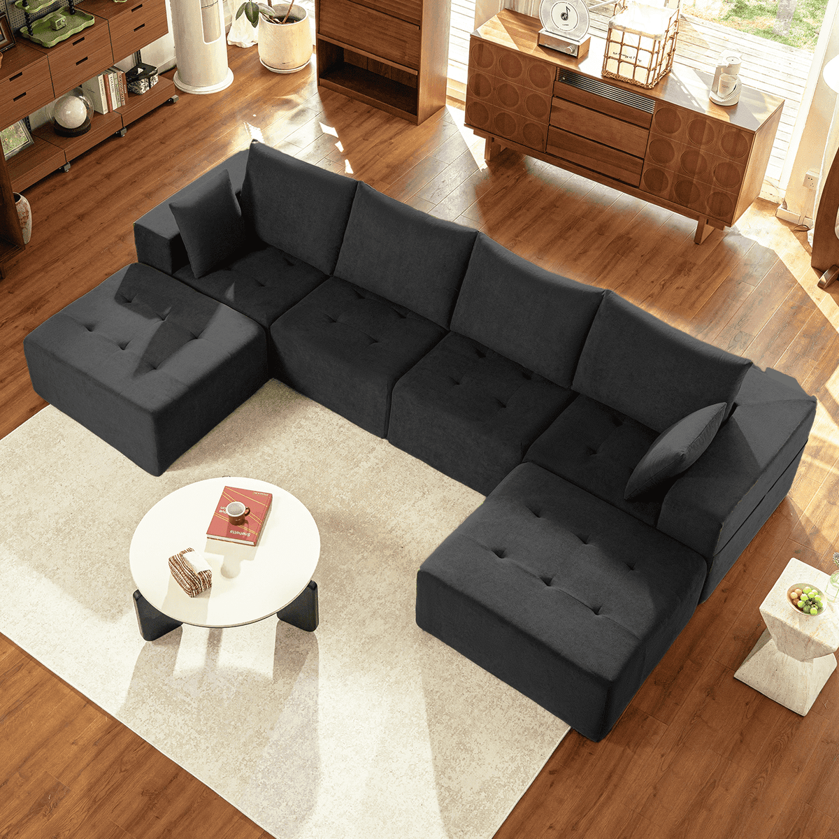 SOLIA U-Shaped Sleeper Sectional Sofa Bed Chenille