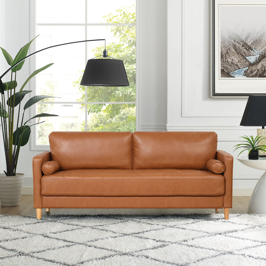 Studio Living Lorelei Mid-Century Modern Sofa, Caramel Brown Faux Leather
