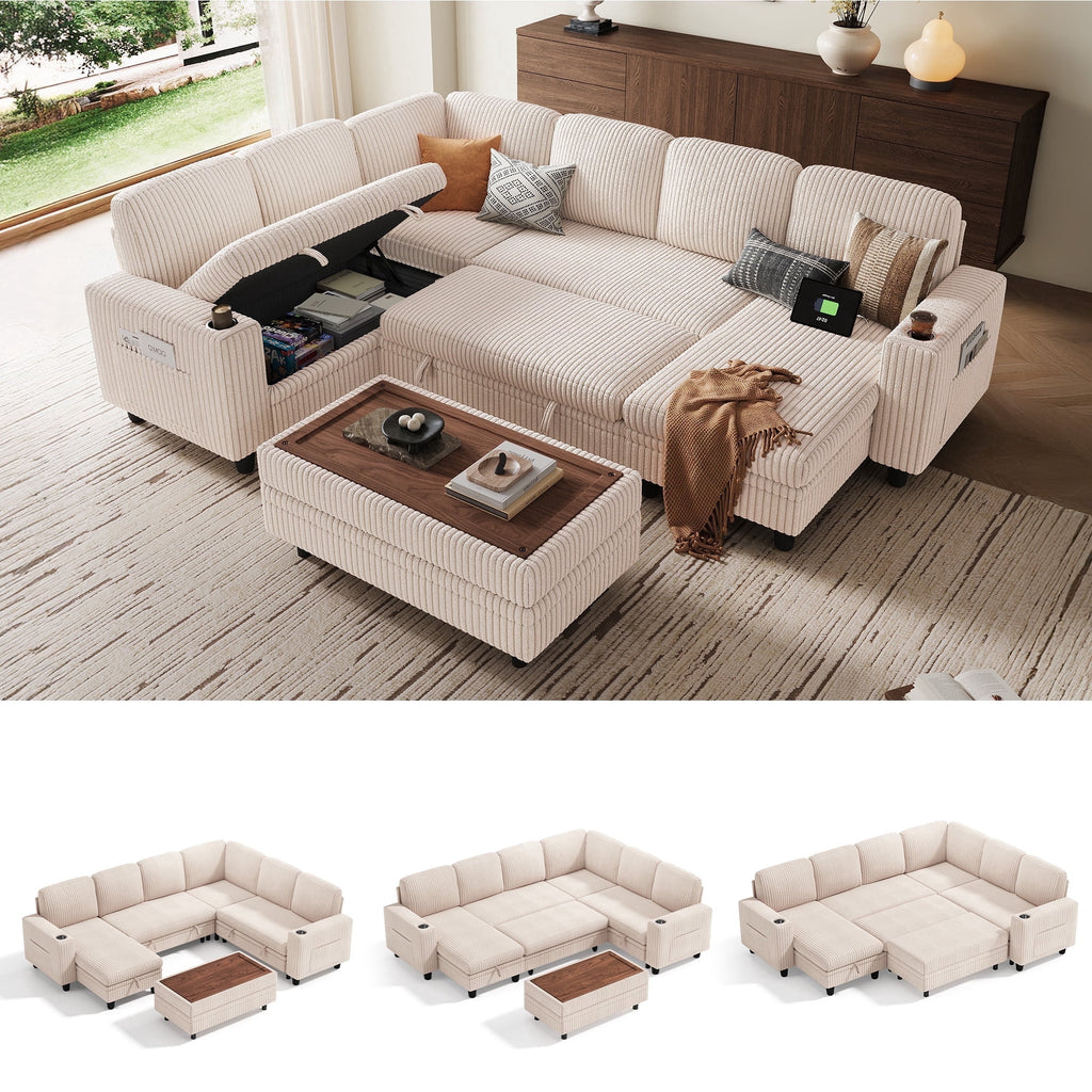 SOLIA 6-Seat L-Shaped Sleeper Sectional Sofa Bed with Storage Ottoman