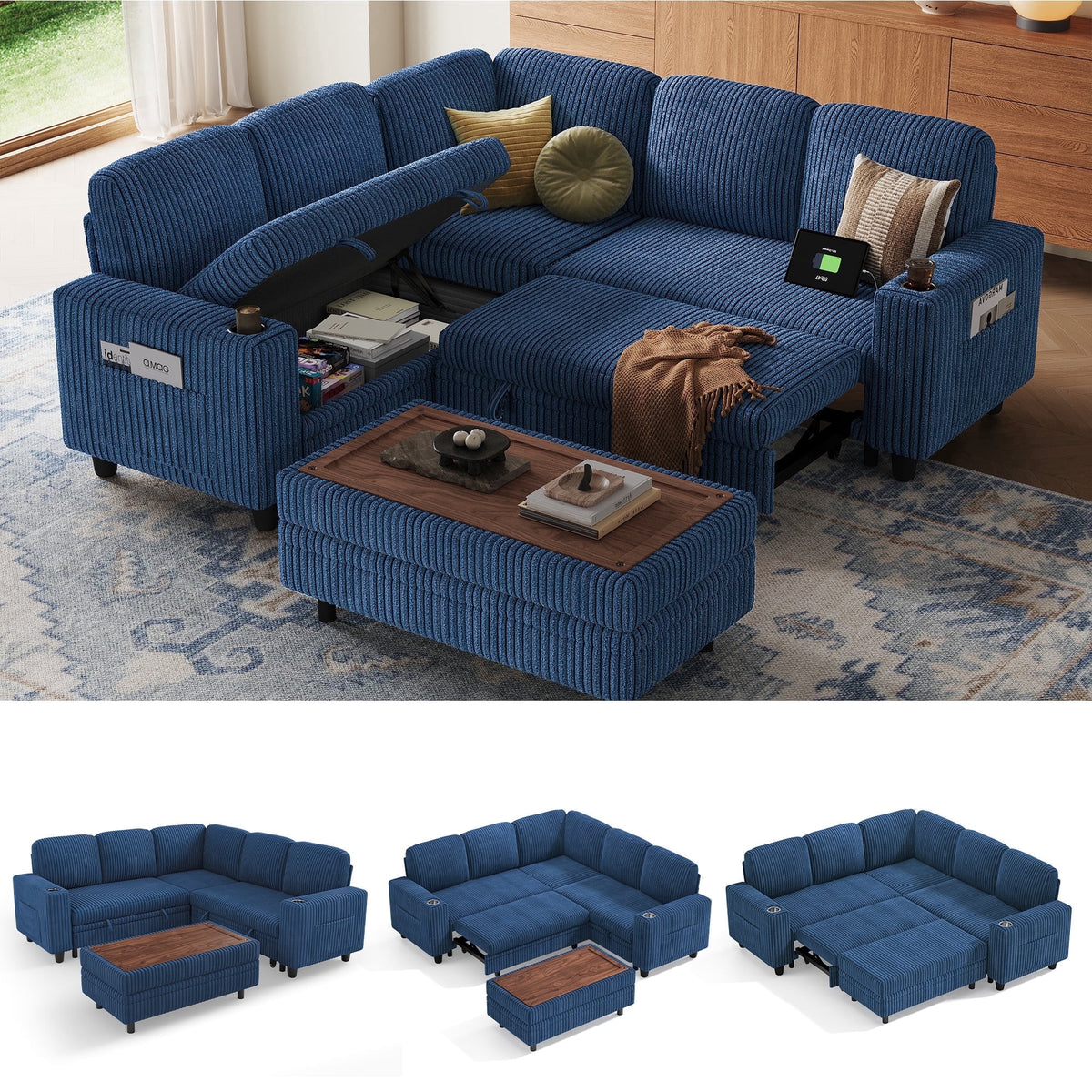 SOLIA 6-Seat L-Shaped Sleeper Sectional Sofa Bed with Storage Ottoman