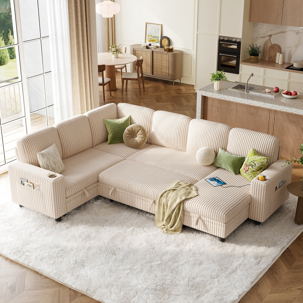 SOLIA L-Shaped Sleeper Sectional Sofa Bed with Cup Holders