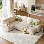 SOLIA L-Shaped Sleeper Sectional Sofa Bed with Cup Holders