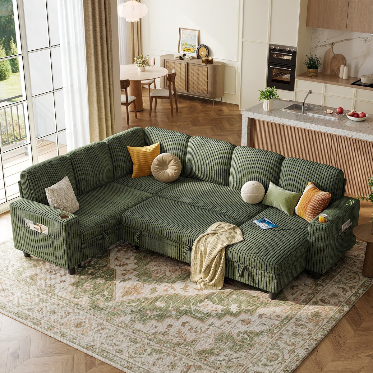 SOLIA L-Shaped Sleeper Sectional Sofa Bed with Cup Holders