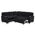 L-Shaped Sofa with Pull Out Sofa Bed, Sleeper Sofa Couch Bed with Storage Seat, 5 Seat Sectional Sofa Bed with USB, Sectional Sofa Couch for Living Room, Apartment,Black