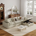 The Magic Home 118" Sofa Couch, Cloud Modular Sectional Sofa with Removable Storage Ottoman, L Shaped Linen Modern Comfy for Living Room, Apartment, Office, DIY Combination, 3 Seater Khaki Couch