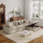 The Magic Home 118" Sofa Couch, Cloud Modular Sectional Sofa with Removable Storage Ottoman, L Shaped Linen Modern Comfy for Living Room, Apartment, Office, DIY Combination, 3 Seater Khaki Couch