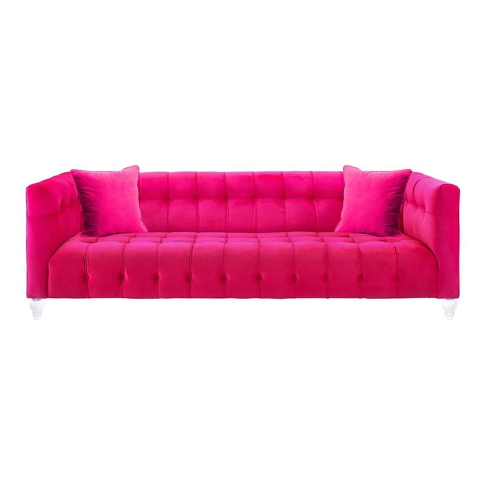 Maklaine 29.35"H Transitional Velvet Upholstered/Acrylic Sofa in Pink