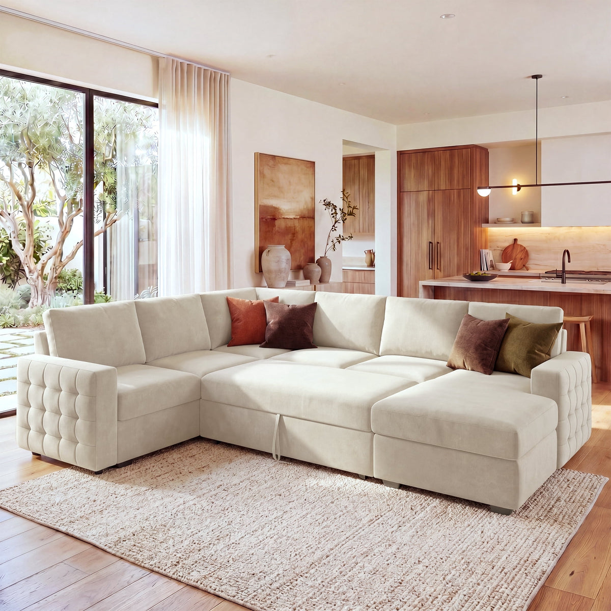 SOLIA U-Shaped Sleeper Sectional Sofa Bed Velvet