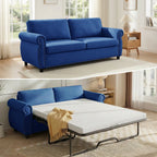 Mjkone Full Size Convertible Pull Out Sleeper Sofa Bed with Mattress for Living Room, Apartment or Office,Blue